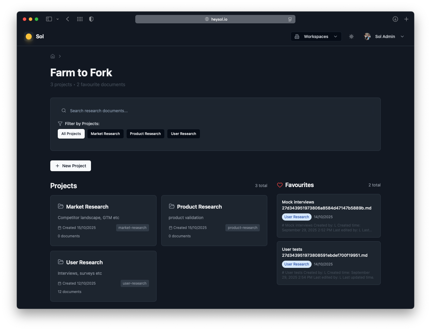 Sol Workspace Interface